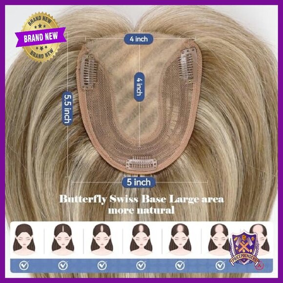 Human Hair Topper 5x5.5 Inch Base 14 Inch Length With Bangs